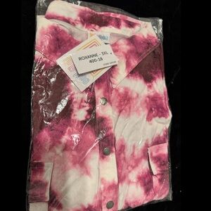 LuLaRoe Size 3XL Roxanne Pink Tie Dye Sleeveless Snap Front Collared Shirt ~ NWT